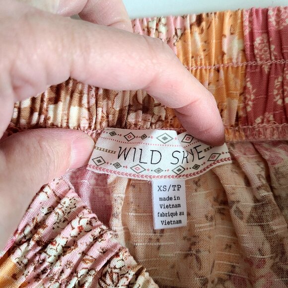 Wild Sky three-tiered maxi summer boho floral skirt with slit on a side. - Picture 5 of 11